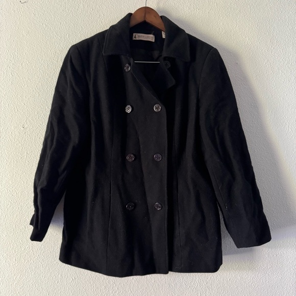 Marsh Landing Vintage Nautical Black Wool Blend Double-Breasted Coat Large - Picture 2 of 10